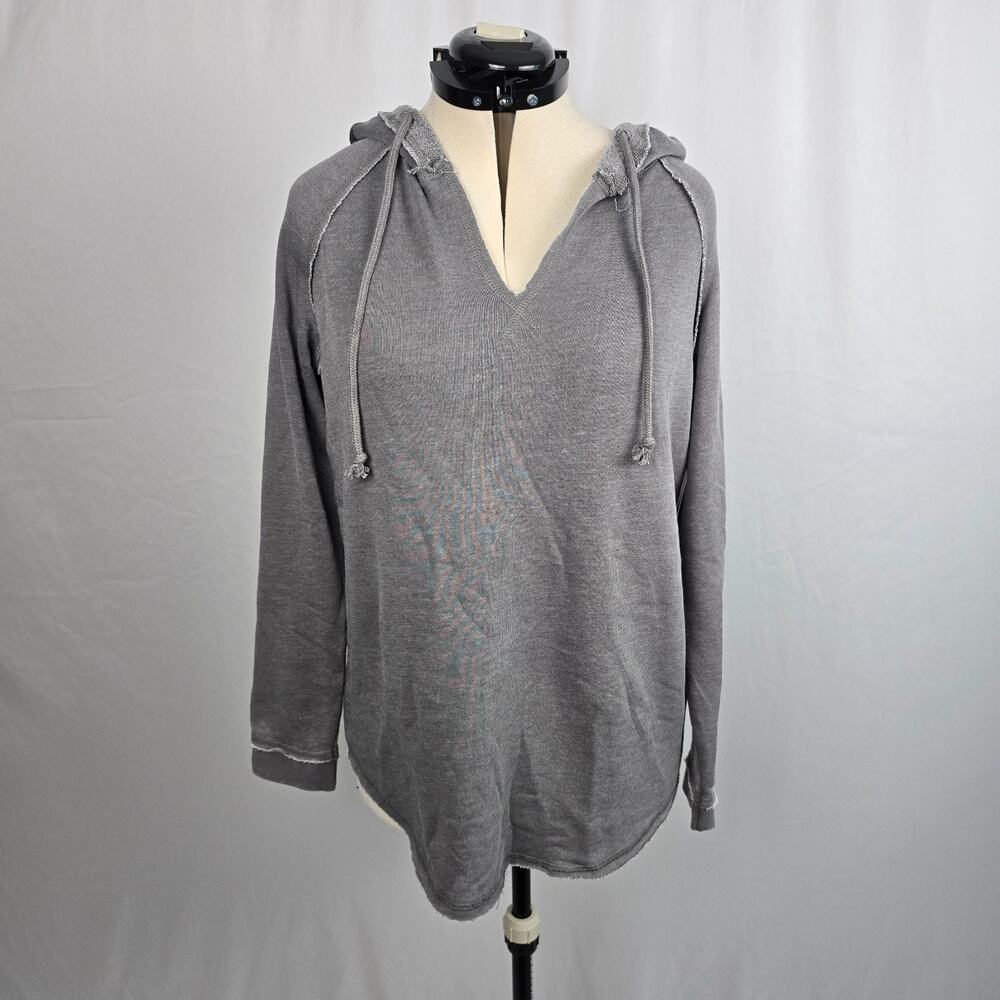 U.S. Apparel Hooded Sweatshirt Women's L Gray V-Neck Raw Hem Long Sleeve NWT